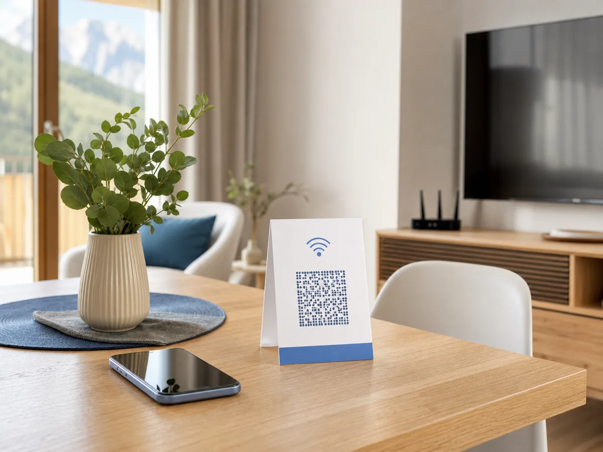 Gäste-WLAN-Karte mit QR-Code für eine Ferienwohnung